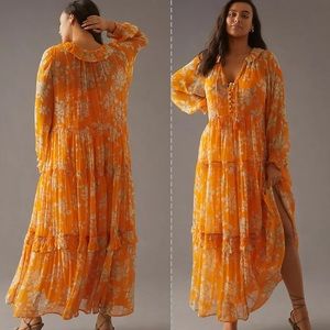 Anthropologie the marais printed chiffon maxi dress